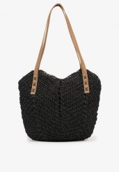 Czarna Torebka na Ramię z Plecionki w Stylu Boho Liramirae. Czarne torby na ramię Born2be, bez wzorów, biznesowe, na ramię, bez dodatków. Za 79.99 zł.