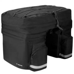 Podwójna torba rowerowa 60 l, pokrowiec przeciwdeszczowy, odblaski, czarna. Czarne torby na laptopa TRIZAND, bez wzorów, z gumy. Za 179.00 zł.