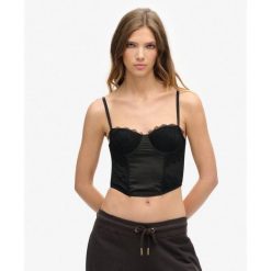 Top koronkowy w stylu midi z satyny. Czarne bielizna sportowa Superdry, l, bez wzorów, z koronki. Za 278.45 zł.