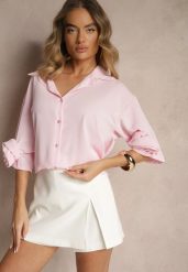 Różowa Koszula Ozdobiona Kwiatami 3DTenisela. Czerwone koszule Renee, bez wzorów, z jeansu, klasyczne, bez kołnierzyka, bez ramiączek. Za 54.99 zł.