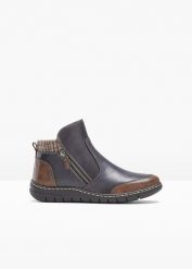 Botki skórzane. Niebieskie botki bonprix, bez wzorów, bez obcasa, bez zapięcia. Za 249.99 zł.