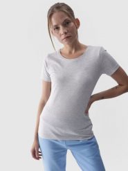 4F T-shirt slim gładki damski - szary XL. Szare t-shirty 4f, xl, bez wzorów, z bawełny, bez kołnierzyka, bez ramiączek. W wyprzedaży za 29.99 zł.