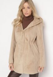 Beżowa Kurtka ze Sztucznego Futerka z Kapturem Innalitha. Brązowe kurtki Born2be, xl, bez wzorów, z kapturem. Za 169.99 zł.