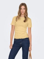 ONLY Koszulka w kolorze żółtym rozmiar: M. Żółte bluzki Only, m, bez wzorów, z bawełny, bez kołnierzyka, bez ramiączek. Za 43.99 zł.