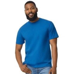 Bawełniana Lekka Koszulka Unisex Dla Dorosłych. Niebieskie bluzki GILDAN, xl, bez wzorów, z bawełny, sportowe, bez kołnierzyka, bez ramiączek. Za 32.99 zł.