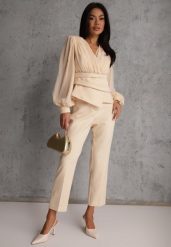 Beżowe Klasyczne Spodnie VICES Garniturowe High Waist Dimaia. Brązowe spodnie materiałowe Renee, do pracy, l, bez wzorów, z jeansu, z podwyższonym stanem. Za 119.99 zł.