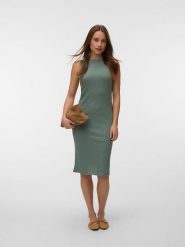 Vero Moda Sukienka w kolorze zielonym rozmiar: XL. Zielone sukienki Vero Moda, xl, bez wzorów, prążkowane, bez kołnierzyka, bez ramiączek, midi. Za 87.95 zł.
