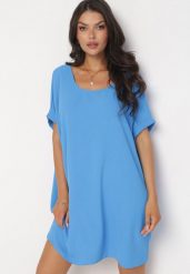 Niebieska Mini Sukienka z Krótkim Rękawem o Fasonie Nietoperza Kharson. Niebieskie sukienki Born2be, bez wzorów, boho, bez kołnierzyka, bez ramiączek, mini. Za 54.99 zł.