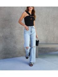 Milan Kiss Top w kolorze czarnym rozmiar: M. Czarne topy Milan Kiss, m, bez wzorów, prążkowane, bez kołnierzyka, bez ramiączek. Za 142.95 zł.