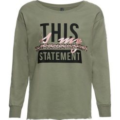 Bluza z nadrukiem w cętki leoparda bonprix oliwkowy z nadrukiem. Zielone bluzy bonprix, z aplikacjami, bez kaptura. Za 74.99 zł.