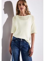 Street One Sweter w kolorze kremowym rozmiar: 40. Brązowe swetry Street One, bez wzorów, ze splotem, bez ramiączek. Za 114.44 zł.
