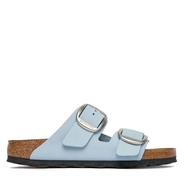 Klapki Birkenstock. Niebieskie klapki Birkenstock, bez wzorów, bez obcasa. Za 629.99 zł.