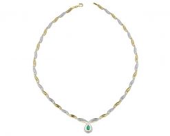 Naszyjnik z żółtego złota z diamentami i szmaragdem - 45 cm - próba 585. Żółte naszyjniki Apart, z diamentem, złote. Za 17,990.00 zł.