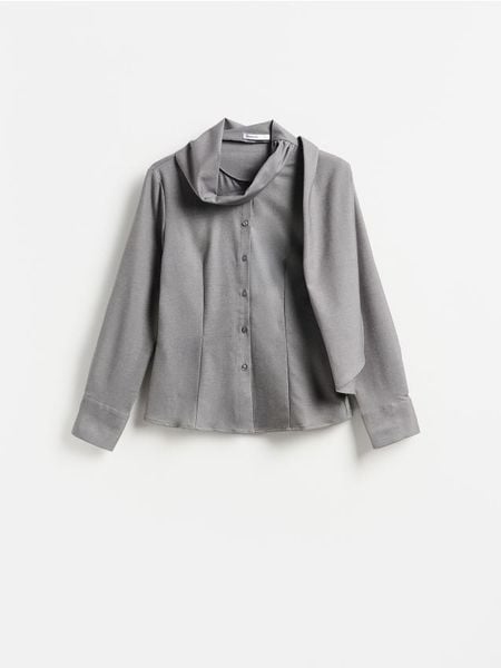 Koszula z szalem - ciemnoszary. Szare koszule Reserved, l, bez wzorów, z tkaniny, bez kołnierzyka, bez ramiączek. Za 129.99 zł.