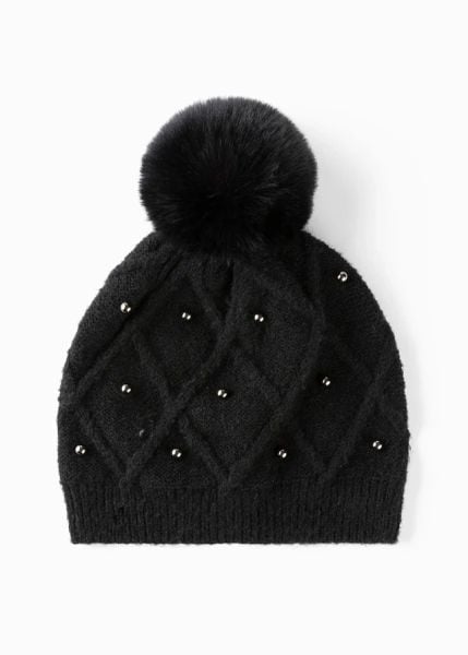 Czapka z pomponem. Czarne czapki bonprix, bez wzorów. Za 44.99 zł.