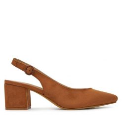 Sandały JENNY. Brązowe sandały Jenny, bez wzorów, bez obcasa, na słupku, bez zapięcia. Za 119.99 zł.