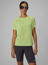 4F Koszulka do biegania szybkoschnąca damska - żółta M. Żółte bluzki 4f, l, bez wzorów, z dzianiny, bez kołnierzyka, bez ramiączek. Za 129.99 zł.