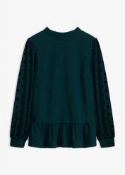 Bluzka z długimi, ozdobnymi rękawami z siateczki. Zielone bluzki bonprix, bez wzorów, z dzianiny, bez kołnierzyka, bez ramiączek. Za 129.99 zł.
