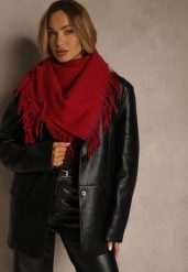 Bordowy Bawełniano-Wiskozowy Szalik w Kształcie Trójkąta z Frędzlami Vetisara. Czerwone szaliki Renee, bez wzorów, z bawełny. Za 39.99 zł.