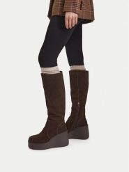 Badura Kozaki C-JANE-HY60195-15 Brązowy ciemny. Brązowe kozaki Badura, ze skóry, bez obcasa, na koturnie, bez zapięcia. Za 349.99 zł.