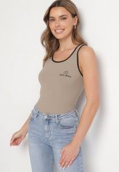 Ciemnozielony Wiskozowy Top Ozdobiony Nadrukiem Amovara. Zielone topy Born2be, m, bez wzorów, z jeansu, bez kołnierzyka, bez ramiączek. Za 34.99 zł.