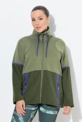 Damskie Bluza dresowa dwukolorowa stójka kieszenie z zamkiem błyskawicznym. Zielone bluzy Ulla Popken, m, bez wzorów, z bawełny, bez kaptura. Za 279.99 zł.