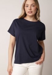 Granatowy T-shirt Bawełniany Klasyczny o Fasonie Oversize z Dłuższym Tyłem Nemedora. Niebieskie t-shirty Born2be, m, bez wzorów, z bawełny, bez kołnierzyka, bez ramiączek. Za 39.99 zł.