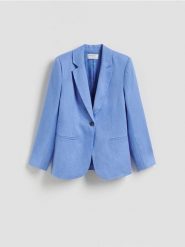 Lniana marynarka - niebieski. Niebieskie marynarki i żakiety Reserved, l, bez wzorów, z tkaniny. Za 259.99 zł.