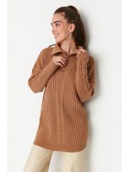 Trendyol Sweter w kolorze karmelowym rozmiar: XL. Brązowe golfy Trendyol, xl, bez wzorów, bez ramiączek. Za 78.99 zł.