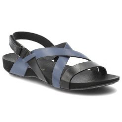 Sandały damskie Armodo, cholewka ze skóry naturalnej z krzyżującymi się paskami w kontrastowej kolorystyce odkryty fason, czarno-niebieskie, 40032. Czarne sandały Armodo, bez wzorów, ze skóry, bez obcasa, bez zapięcia. Za 289.00 zł.