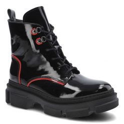 Czarne Botki Chebello Damskie Stylowe Obuwie. Czarne botki CheBello, z aplikacjami, ze skóry, bez obcasa, na płaskiej podeszwie, bez zapięcia. Za 299.00 zł.