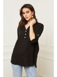 Fleur de Lin Lniana bluzka "Bjorg" w kolorze czarnym rozmiar: XL. Czarne bluzki Fleur de Lin, xl, bez wzorów, ze lnu, bez kołnierzyka, bez ramiączek. Za 171.68 zł.