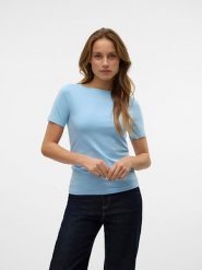 Vero Moda Koszulka w kolorze błękitnym rozmiar: XXL. Niebieskie bluzki Vero Moda, s, bez wzorów, bez kołnierzyka, bez ramiączek. Za 56.12 zł.