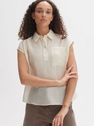 OPUS Bluzka w kolorze kremowym rozmiar: 38. Brązowe bluzki Opus, bez wzorów, bez kołnierzyka, bez ramiączek. Za 121.99 zł.