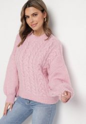Różowy Sweter z Wełną Zdobiony Warkoczowym Splotem Lakkaria. Czerwone swetry Born2be, z aplikacjami, z jeansu, bez ramiączek. Za 159.99 zł.