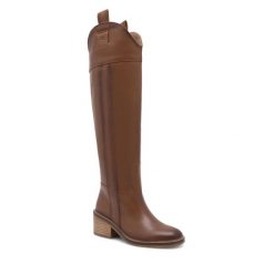 Kozaki Gino Rossi. Brązowe kozaki Gino Rossi, bez obcasa, na słupku, bez zapięcia. Za 579.99 zł.