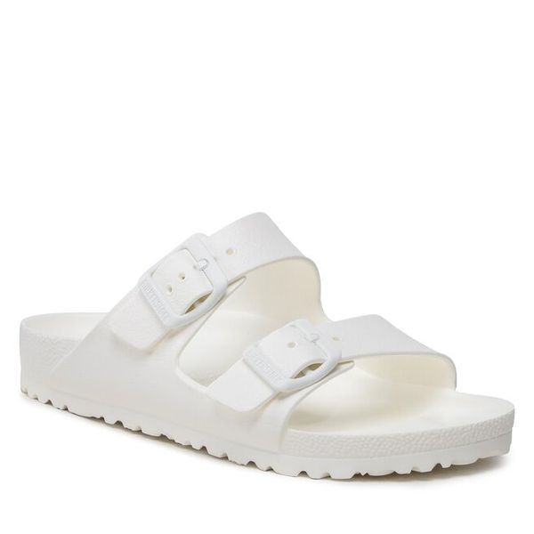 Klapki Birkenstock. Białe klapki Birkenstock, bez wzorów, bez obcasa. Za 169.99 zł.