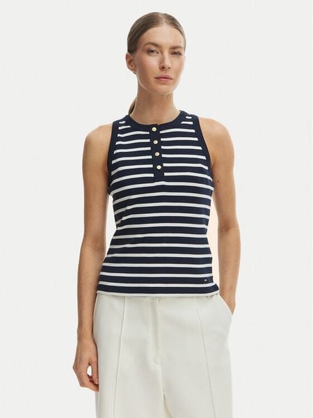 Tommy Hilfiger Top WW0WW49251 Granatowy Slim Fit. Niebieskie topy TOMMY HILFIGER, m, bez wzorów, z bawełny, bez kołnierzyka, bez ramiączek. Za 179.99 zł.