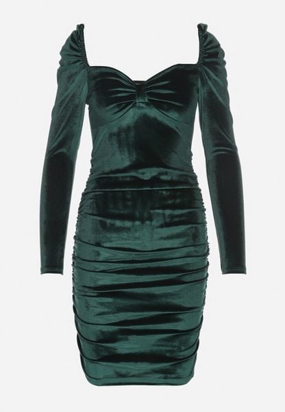 Zielona Dopasowana Welurowa Sukienka Ozdobiona Marszczeniem Sopaliae. Zielone sukienki Born2be, na imprezę, l, bez wzorów, z weluru, klasyczne, bez kołnierzyka, bez ramiączek, dopasowane. Za 69.99 zł.