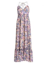 SWING Sukienka w kolorze kremowym ze wzorem rozmiar: 40. Brązowe sukienki Swing, bez wzorów, bez kołnierzyka, bez ramiączek, maxi. Za 259.95 zł.