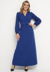 Niebieska Rozkloszowana Sukienka Ozdobiona Paskiem w Talii Felirith. Niebieskie sukienki Born2be, na co dzień, l, bez wzorów, eleganckie, bez kołnierzyka, bez ramiączek, maxi, rozkloszowane. Za 159.99 zł.
