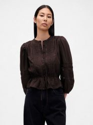 GAP Bluzka w kolorze brązowym rozmiar: XS. Brązowe bluzki GAP, xs, bez wzorów, z bawełny, bez kołnierzyka, bez ramiączek. Za 135.81 zł.