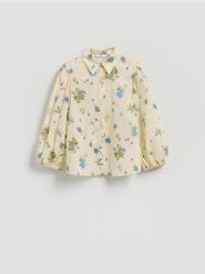 Bawełniana koszula w kwiaty - różowy. Czerwone koszule Reserved, l, bez wzorów, z bawełny, bez kołnierzyka, bez ramiączek. Za 129.99 zł.