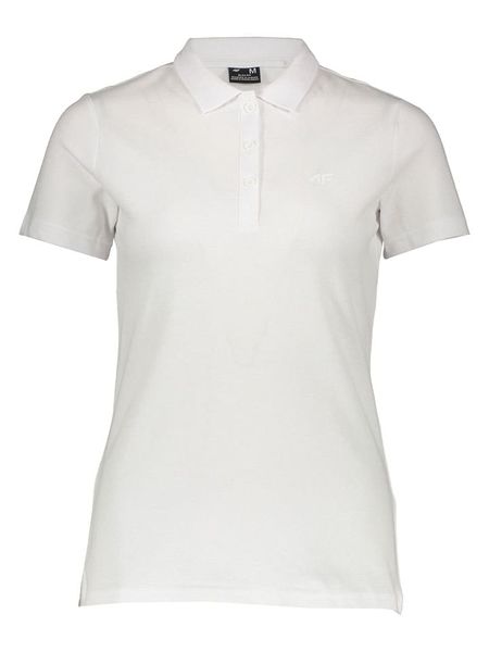 4F Koszulka polo w kolorze białym rozmiar: M. Białe bluzki 4f, m, bez wzorów, z bawełny, bez kołnierzyka, bez ramiączek. Za 65.54 zł.
