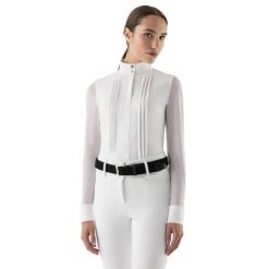 Damska koszulka konkursowa Equiline Gelsa. Białe bluzki EQODE BY EQUILINE, bez wzorów, sportowe, bez kołnierzyka, bez ramiączek. Za 596.50 zł.