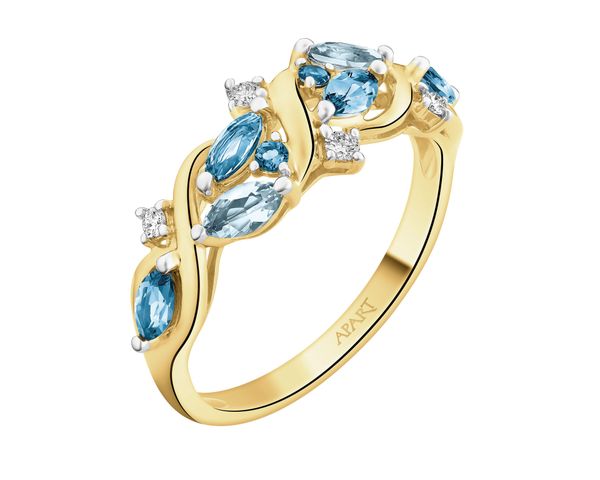 Pierścionek z żółtego złota z brylantami i topazami - próba 585. Żółte pierścionki Apart, z brylantem, złote. Za 3,259.00 zł.