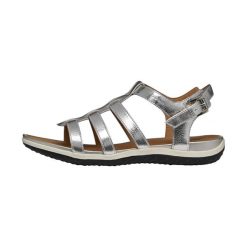 Sandały damskie Geox Vega. Szare sandały Geox, bez wzorów, z gumy, bez obcasa, bez zapięcia. Za 313.00 zł.