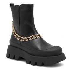 Botki Eva Minge. Czarne botki Eva Minge, bez wzorów, bez obcasa, na płaskiej podeszwie, bez zapięcia. Za 375.99 zł.