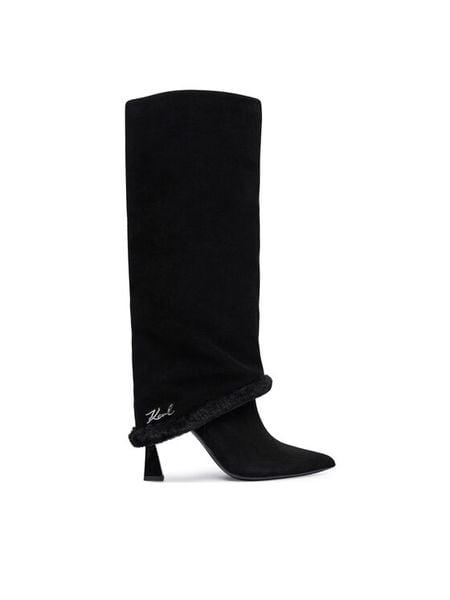 KARL LAGERFELD Kozaki Debutante KL32082 Czarny. Czarne kozaki KARL LAGERFELD, ze skóry, bez obcasa, na słupku, bez zapięcia. Za 1,319.00 zł.