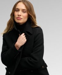 Superdry Dwurzędowy płaszcz z mieszanki wełny – Slim Fit. Czarne płaszcze Superdry, bez wzorów, z materiału, bez kaptura. Za 1,254.30 zł.